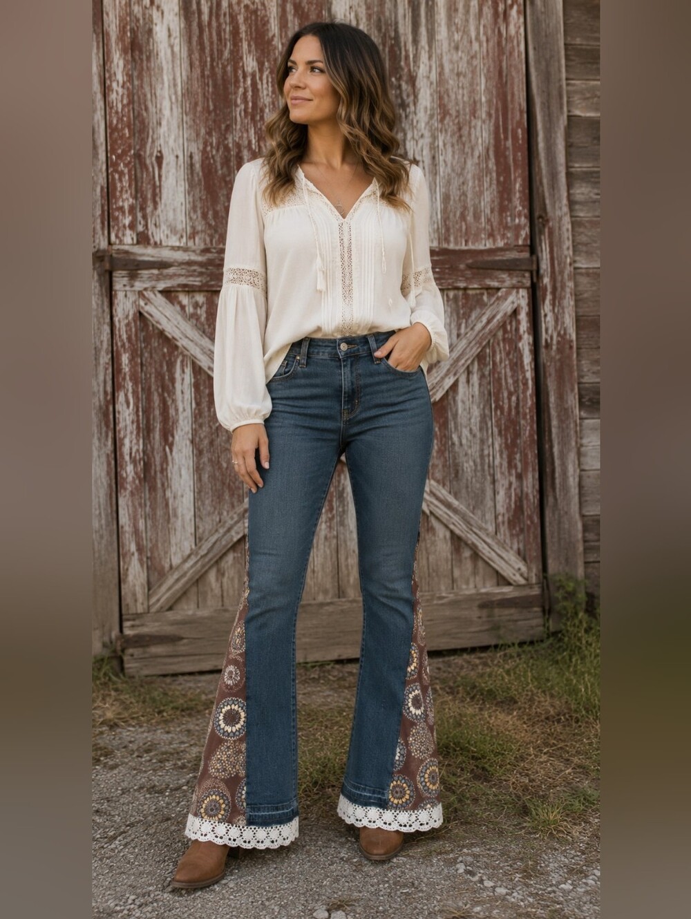 CAbi Jeans Size 12 | One-of-a-Kind Upcycled Boho Festival Bell Bottoms Handmade